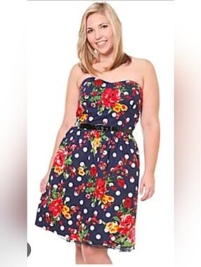 Unique Vintage Polka Dot Floral Fit & Flare Dress 2X Pinup Rockabilly
